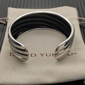 Elegant Men's Silver and Black Cuff Bracelet